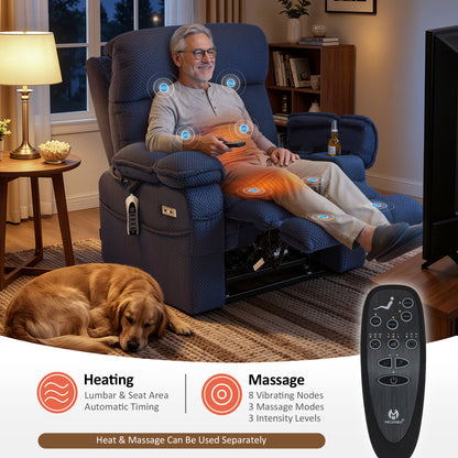 4-Motors Power Lift Recliner, Power Lumbar & Headrest, Massage & Dual Heating, Fabric 7700