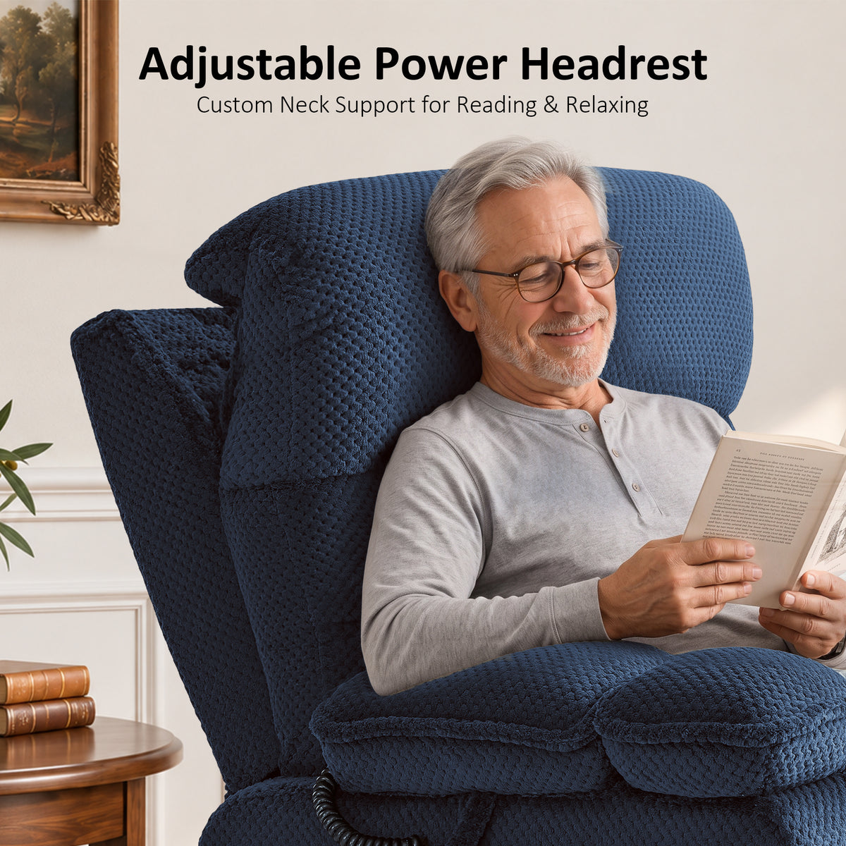 4-Motors Power Lift Recliner, Power Lumbar & Headrest, Massage & Dual Heating, Fabric 7700