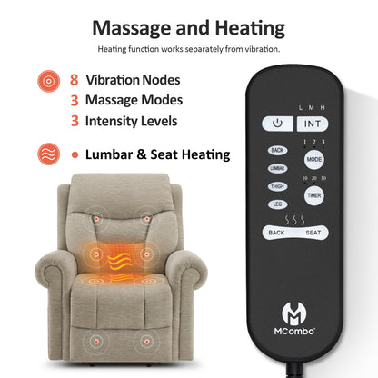 Power Lift Recliner Chair for Elderly, Dual Motor, Massage and Heat, Fabric 7888
