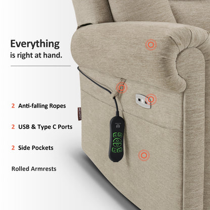 Power Lift Recliner Chair for Elderly, Dual Motor, Massage and Heat, Fabric 7888