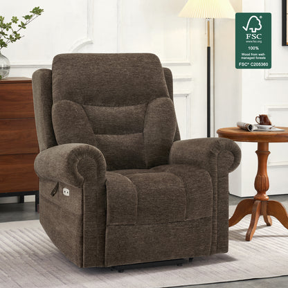 Power Lift Recliner Chair for Elderly, Dual Motor, Massage and Heat, Fabric 7888