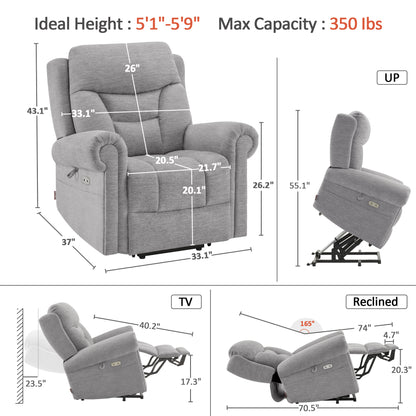 Power Lift Recliner Chair for Elderly, Dual Motor, Massage and Heat, Fabric 7888
