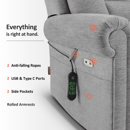 Power Lift Recliner Chair for Elderly, Dual Motor, Massage and Heat, Fabric 7888