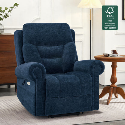 Power Lift Recliner Chair for Elderly, Dual Motor, Massage and Heat, Fabric 7888