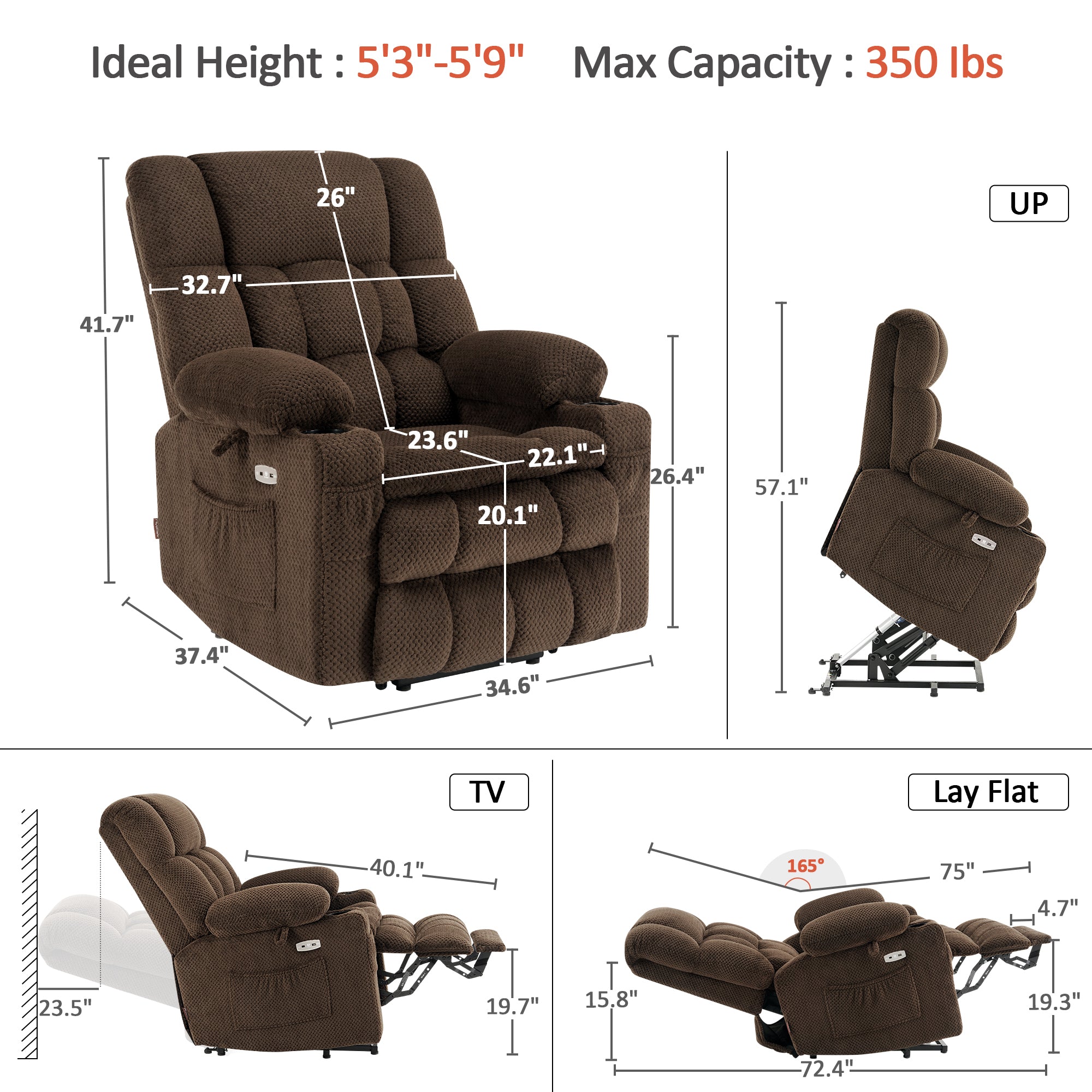 Power Lift Recliner Chair for Elderly, Dual Motor, Massage and Heat, Fabric 7890|7893|7896|R7897|R7891|R7894