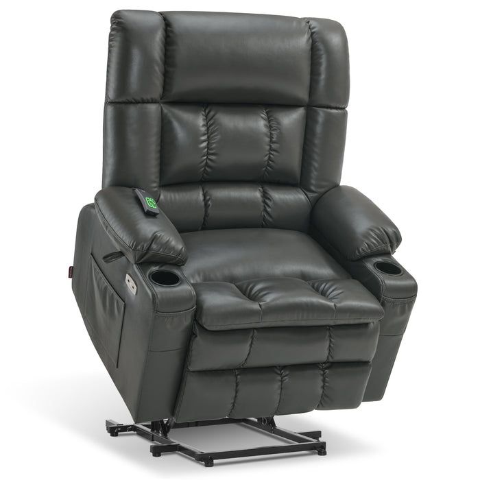 MCombo Dual Motor Power Lift Recliner Chair with Massage and Heat for Elderly People, Infinite Position, USB Ports, Cup Holders, Extended Footrest, Faux Leather 7890 (Medium) R7891(Large-Wide)