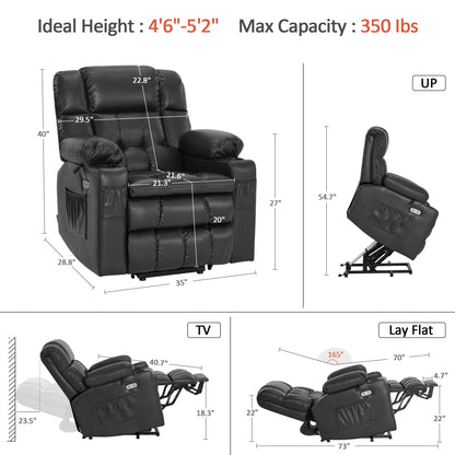Dual Motor Power Lift Recliner Chair, Massage and Heat, Lay Flat for Sleeping, Faux Leather 7890|7893|7896|R7891|R7897|R7894