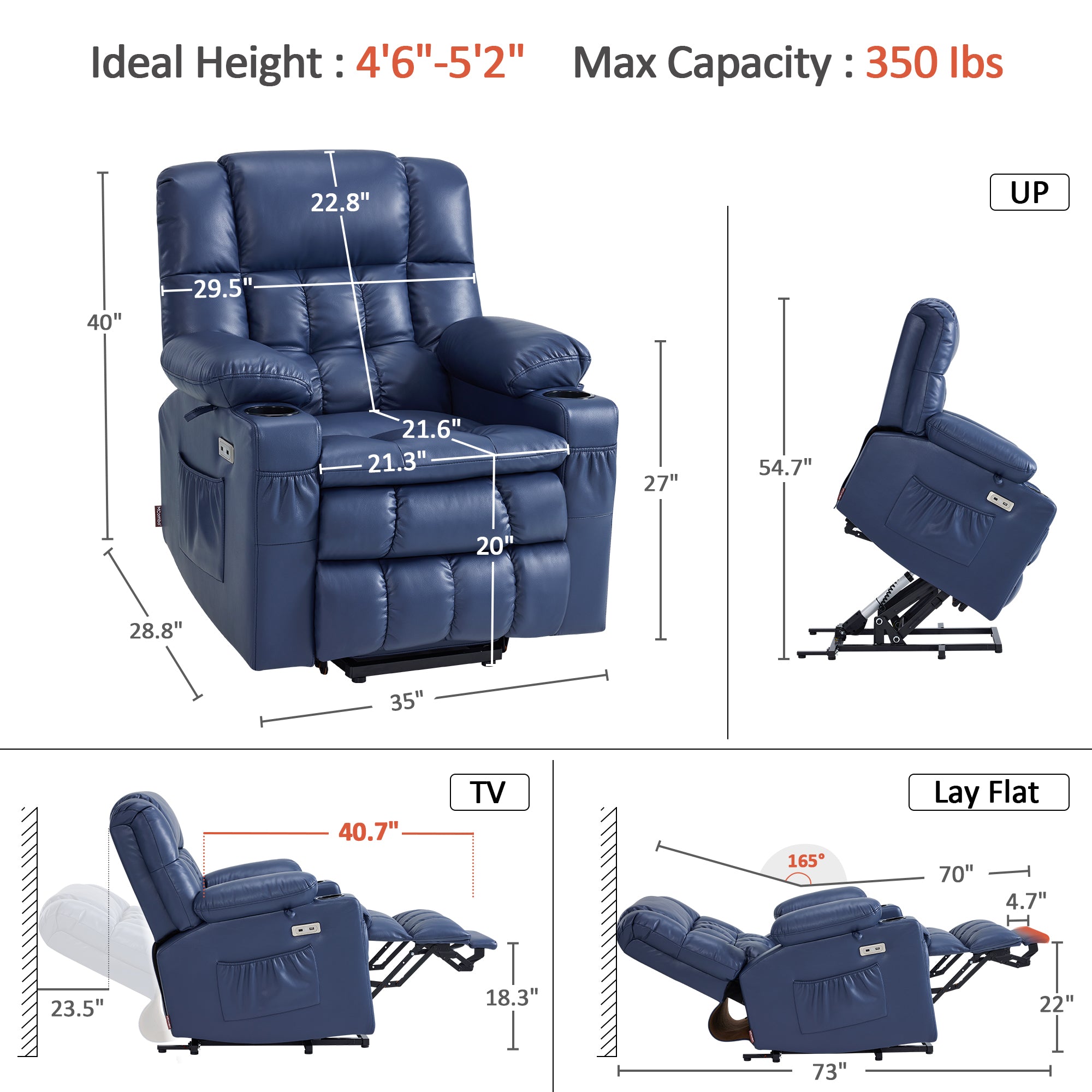 Dual Motor Power Lift Recliner Chair, Massage and Heat, Lay Flat for Sleeping, Faux Leather 7890|7893|7896|R7891|R7897|R7894