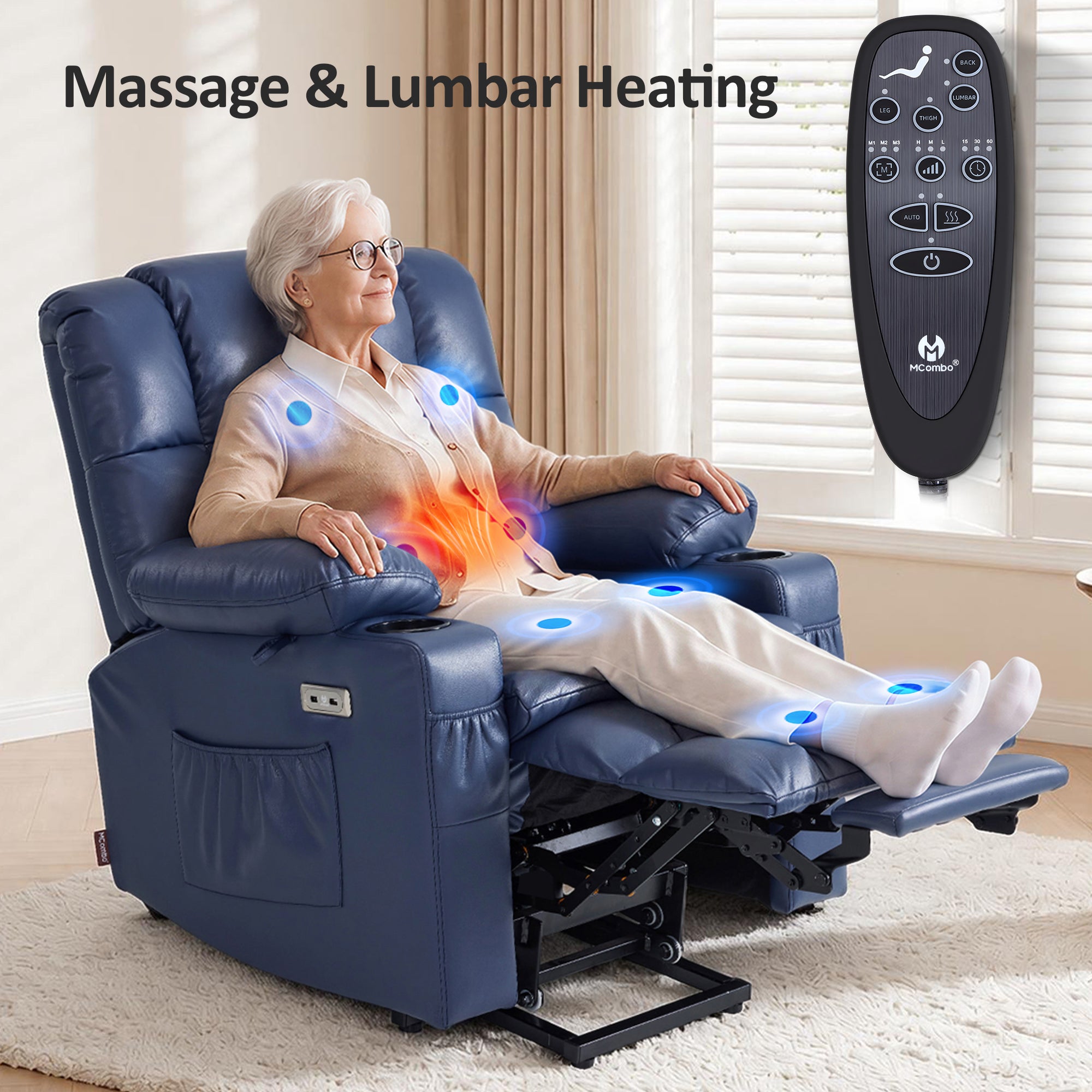 Dual Motor Power Lift Recliner Chair, Massage and Heat, Lay Flat for Sleeping, Faux Leather 7890|7893|7896|R7891|R7897|R7894