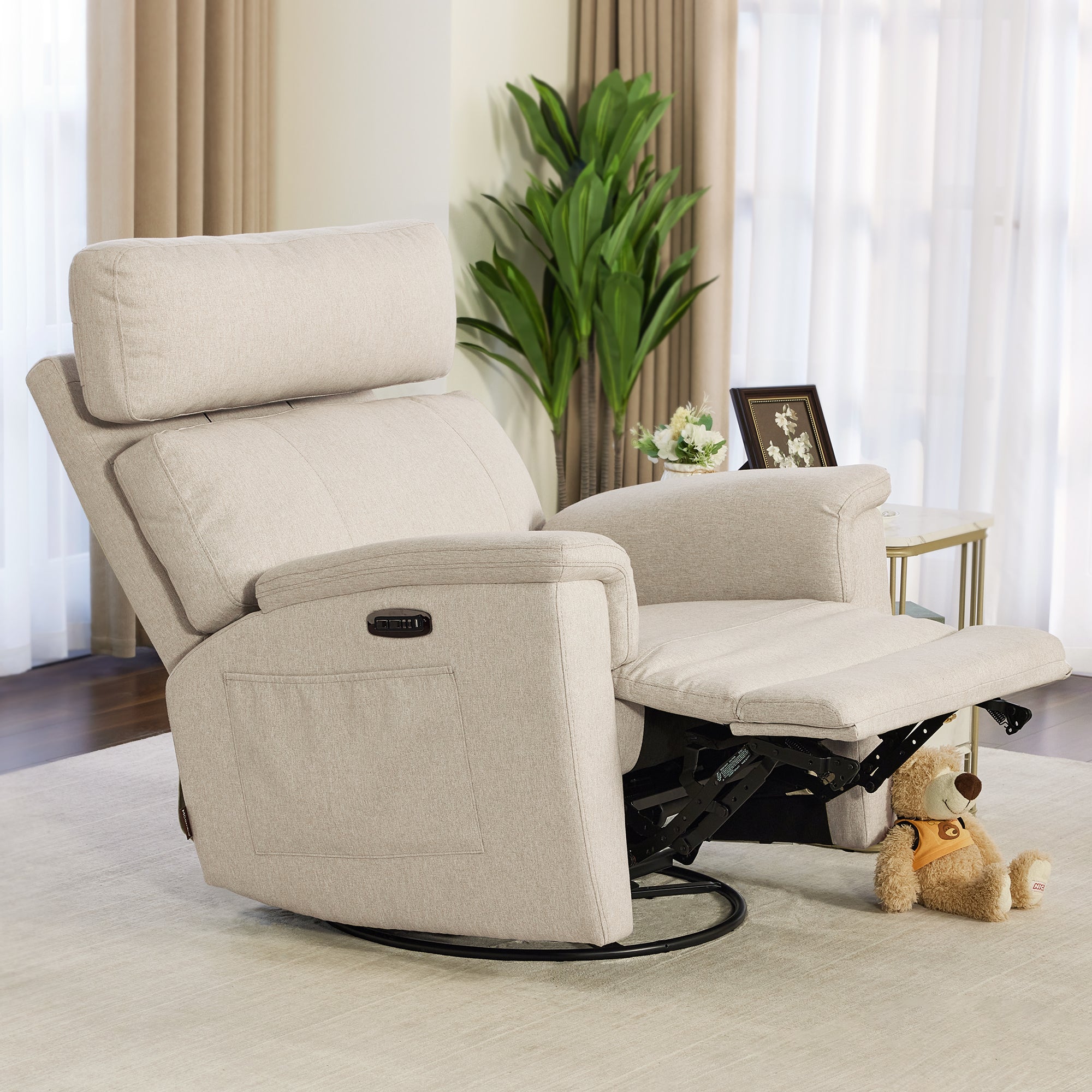 Power Swivel Glider Recliner Nursery Chair, Fabric PR601