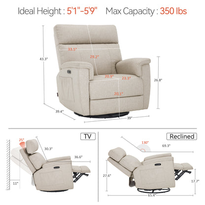 Power Swivel Glider Recliner Nursery Chair, Fabric PR601