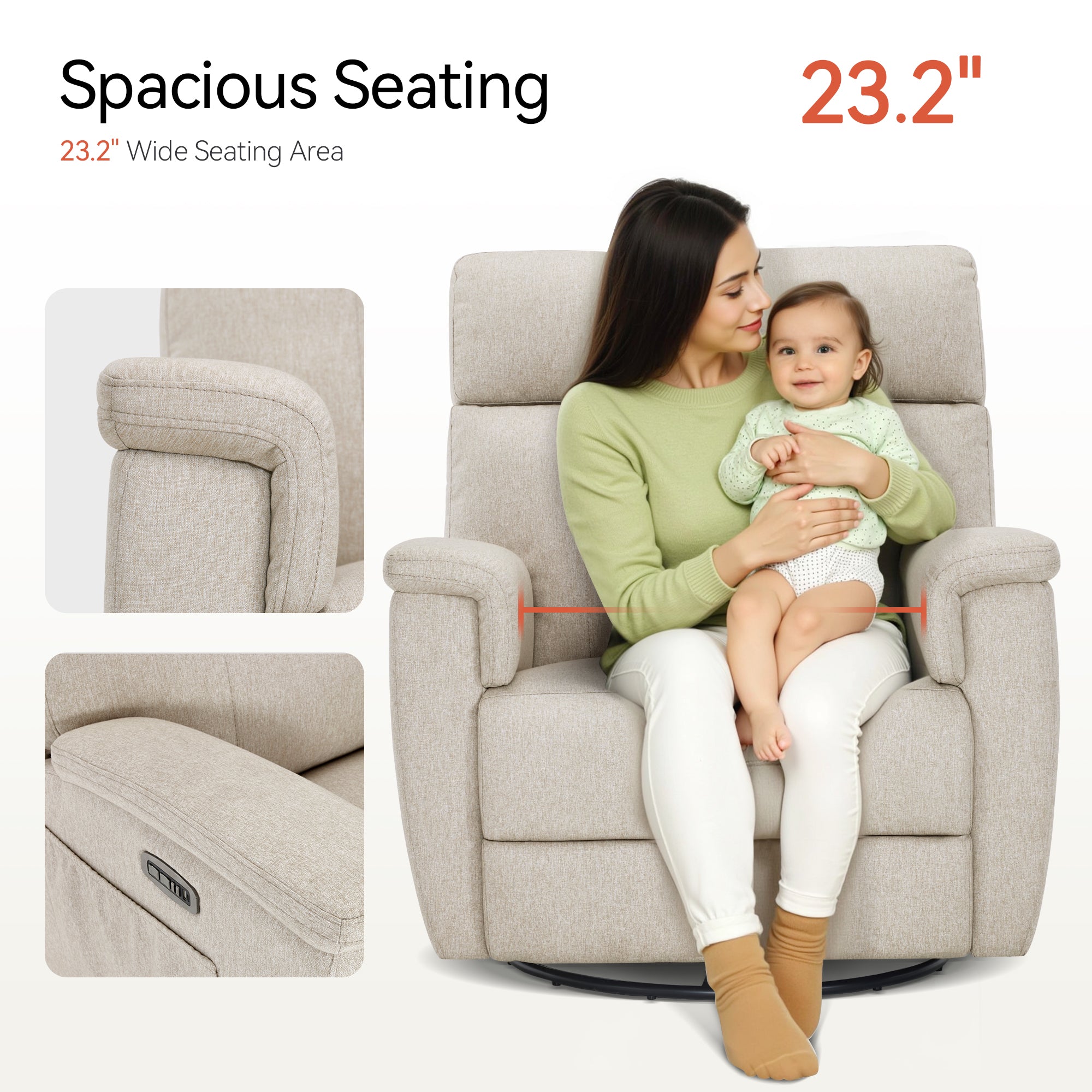 Power Swivel Glider Recliner Nursery Chair, Fabric PR601