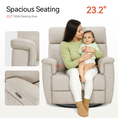 Power Swivel Glider Recliner Nursery Chair, Fabric PR601