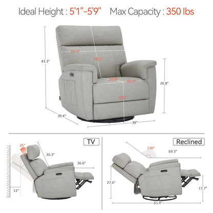 Power Swivel Glider Recliner Nursery Chair, Fabric PR601