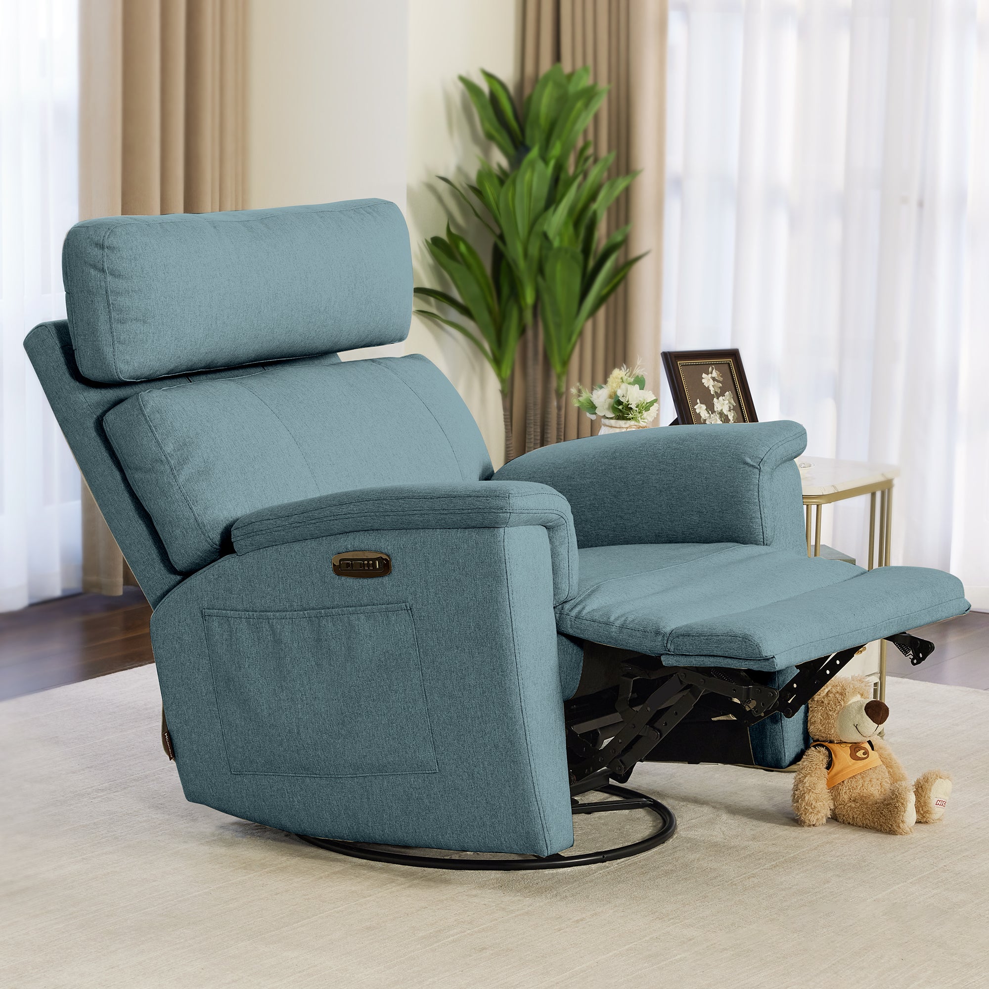 Power Swivel Glider Recliner Nursery Chair, Fabric PR601