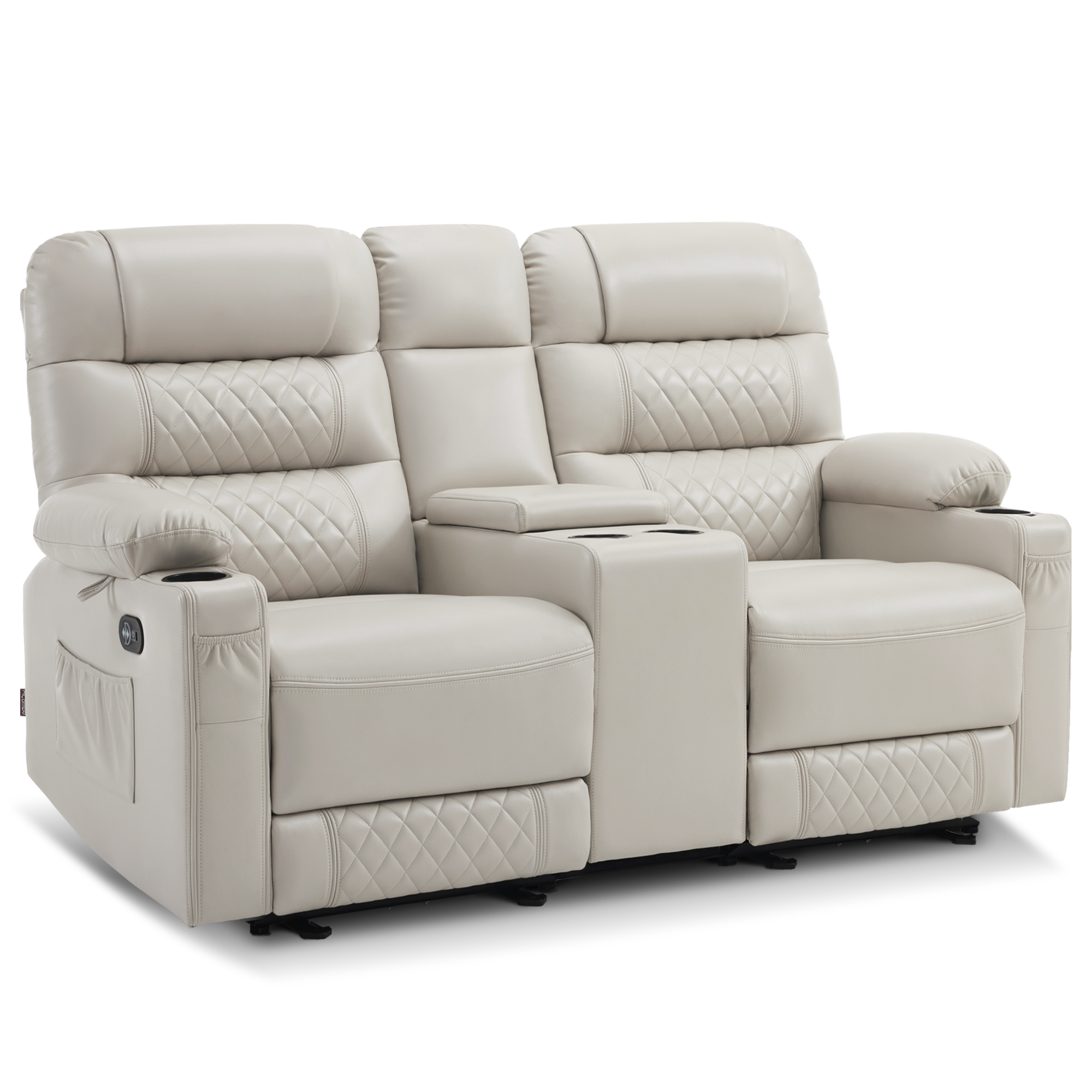 Power Reclining Loveseat with Console, Heat and Massage, Faux leather PR624