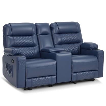 Power Reclining Loveseat with Console, Heat and Massage, Faux leather PR624