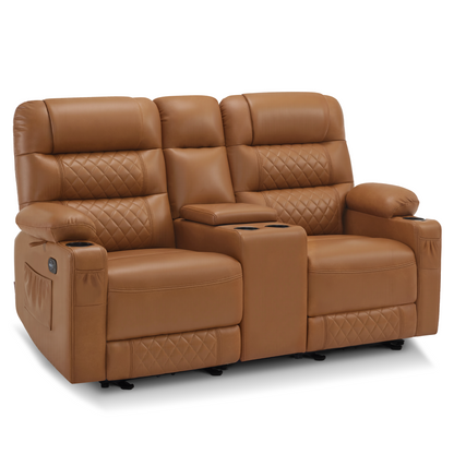 Power Reclining Loveseat with Console, Heat and Massage, Faux leather PR624