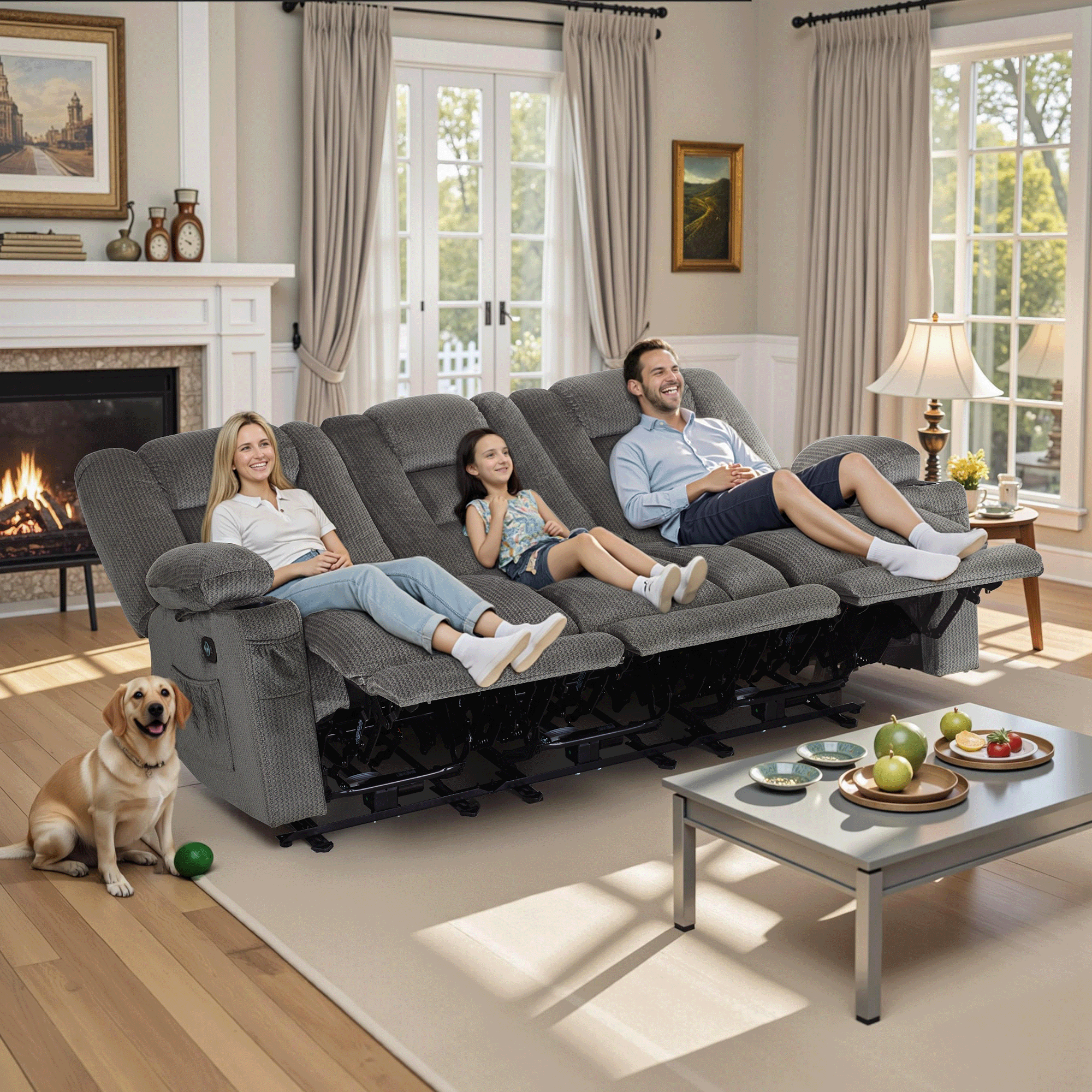 Zero Gravity Power Reclining Sofa, Heat Vibration Massage, Fabric PR647