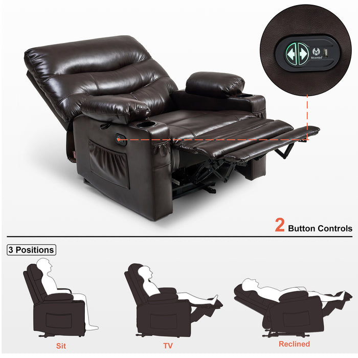 MCombo 25'' Large Power Recliner Chair, Electric Reclining with Massage, USB Port Breathable Leather Chair PR659