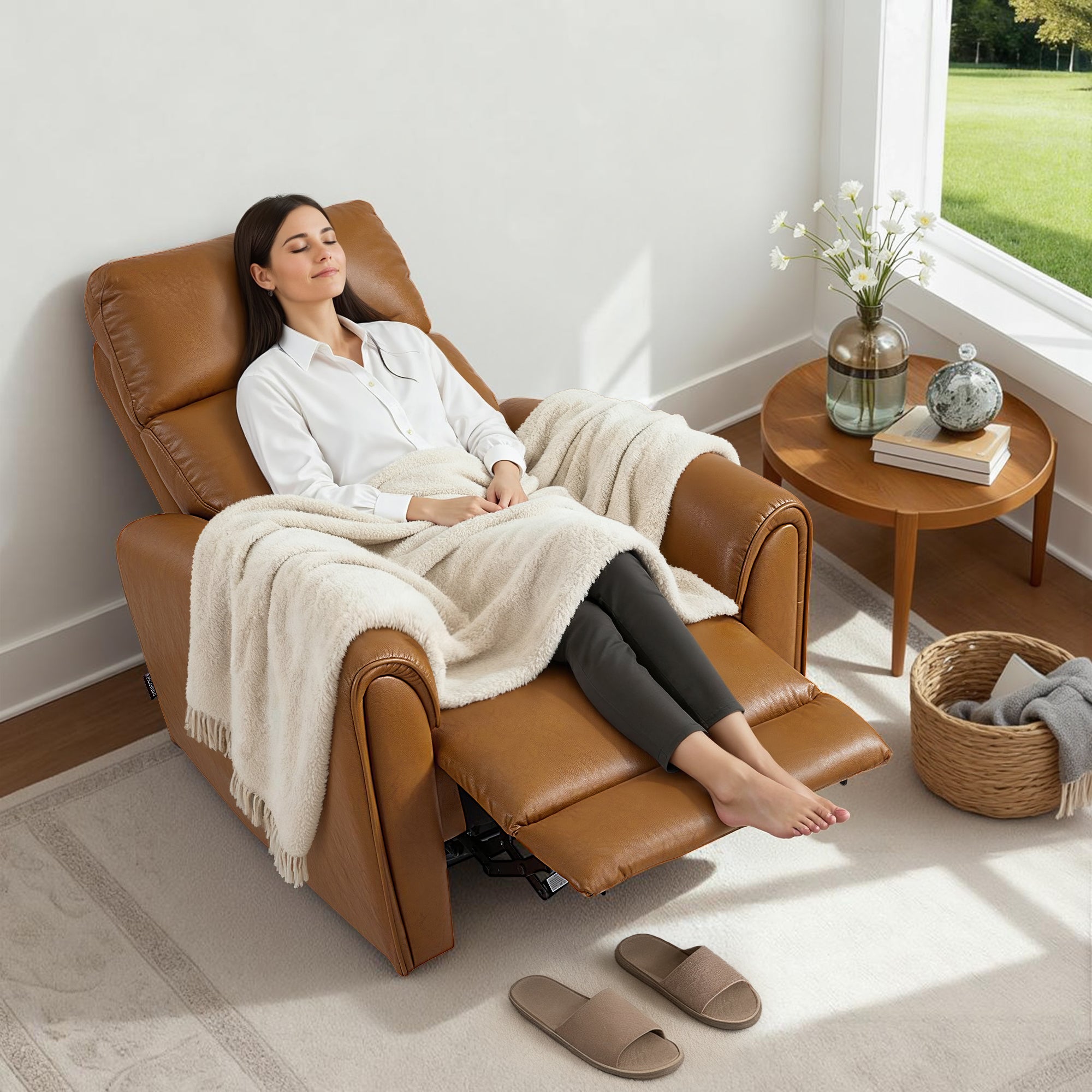 Zero Wall Hugger Recliners Chair for small space, Faux Leather PR699