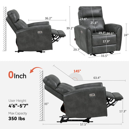 Zero Wall Hugger Recliners Chair for small space, Faux Leather PR699