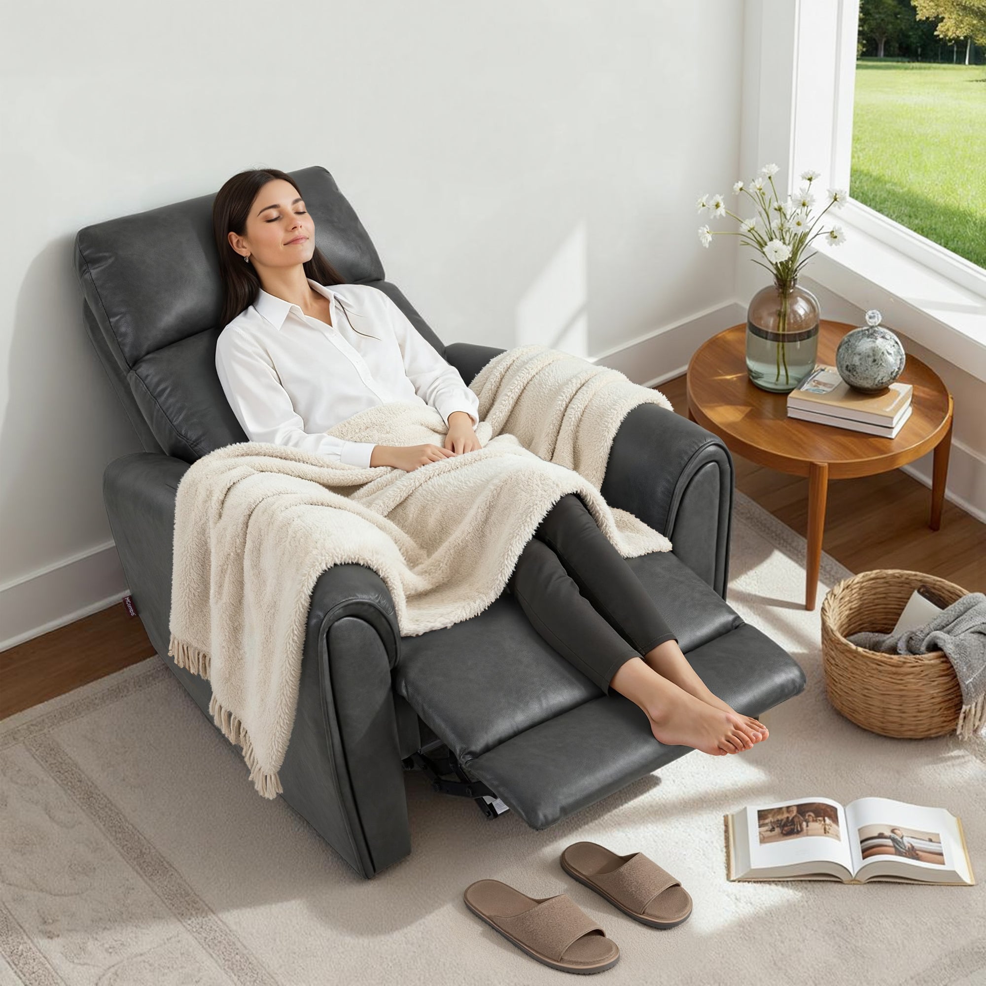 Zero Wall Hugger Recliners Chair for small space, Faux Leather PR699