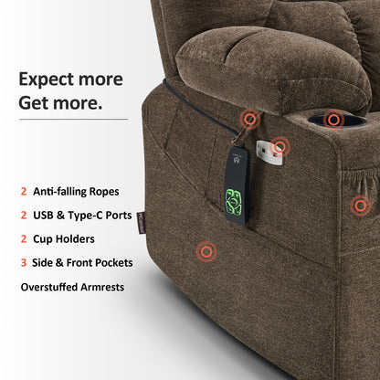 Power Lift Recliner Chair for Elderly, Dual Motor, Massage and Heat, Fabric R7070