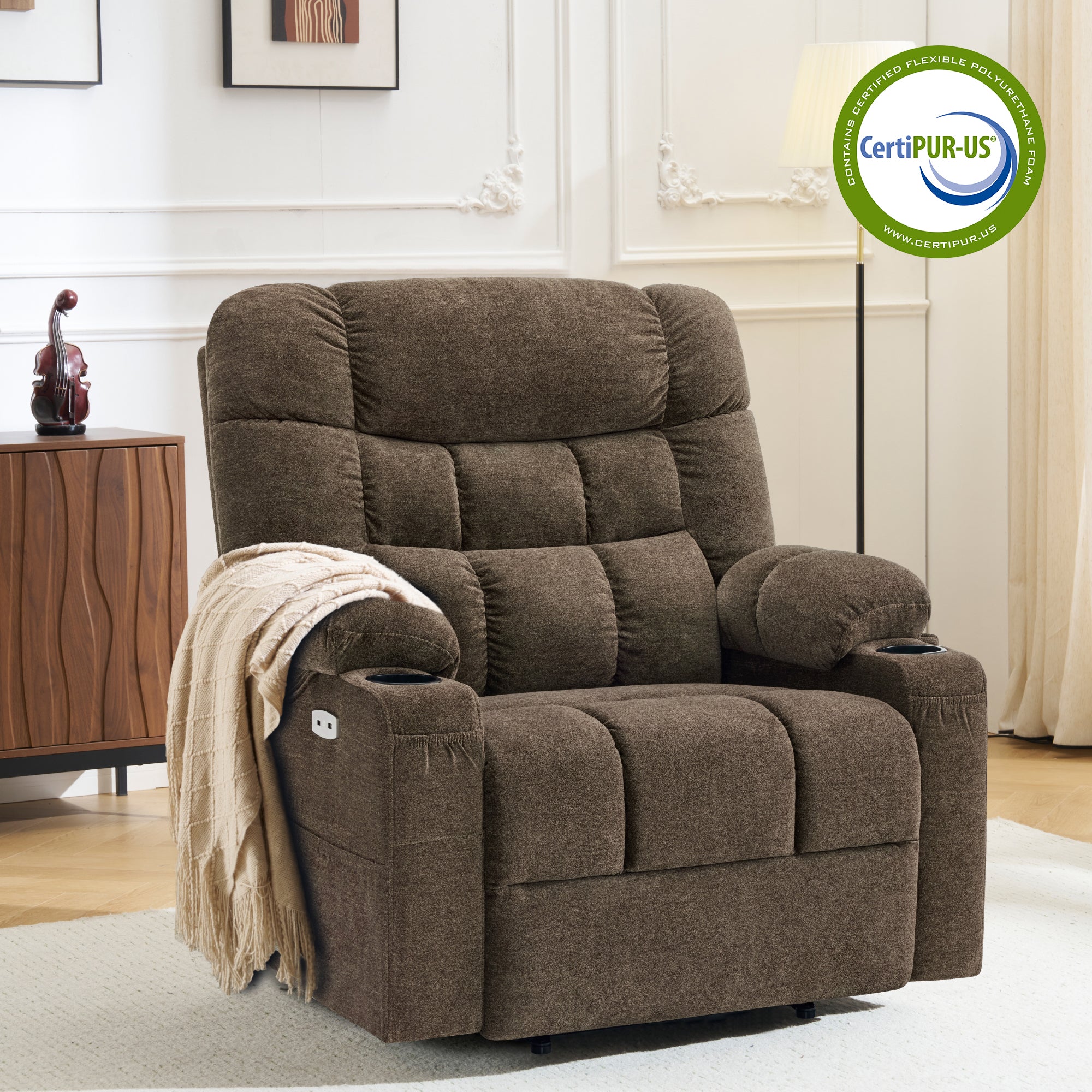 Power Lift Recliner Chair for Elderly, Dual Motor, Massage and Heat, Fabric R7070