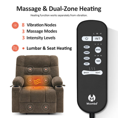 Power Lift Recliner Chair for Elderly, Dual Motor, Massage and Heat, Fabric R7070