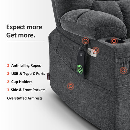 Power Lift Recliner Chair for Elderly, Dual Motor, Massage and Heat, Fabric R7070