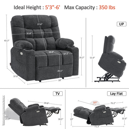 Power Lift Recliner Chair for Elderly, Dual Motor, Massage and Heat, Fabric R7070
