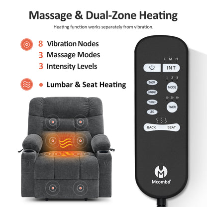 Power Lift Recliner Chair for Elderly, Dual Motor, Massage and Heat, Fabric R7070