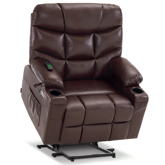 MCombo Medium-Wide Power Lift Recliner Chair Sofa for Elderly People, 3 Positions, Extended Footrest, USB Ports, Faux Leather R7289