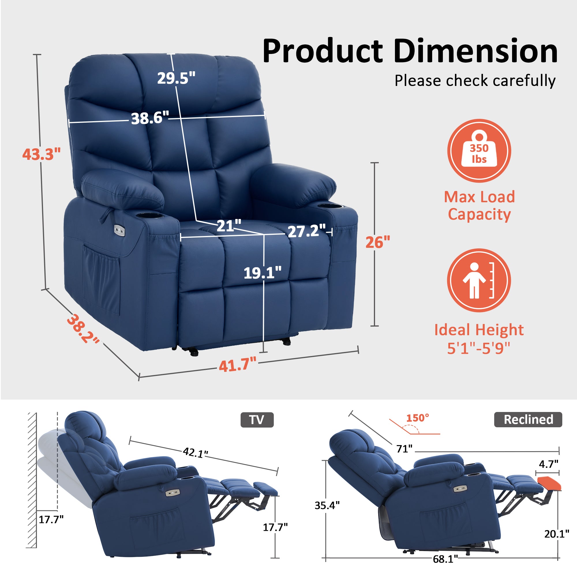 Power Lift Recliner Chair for Elderly, Faux Leather 7287|R7289