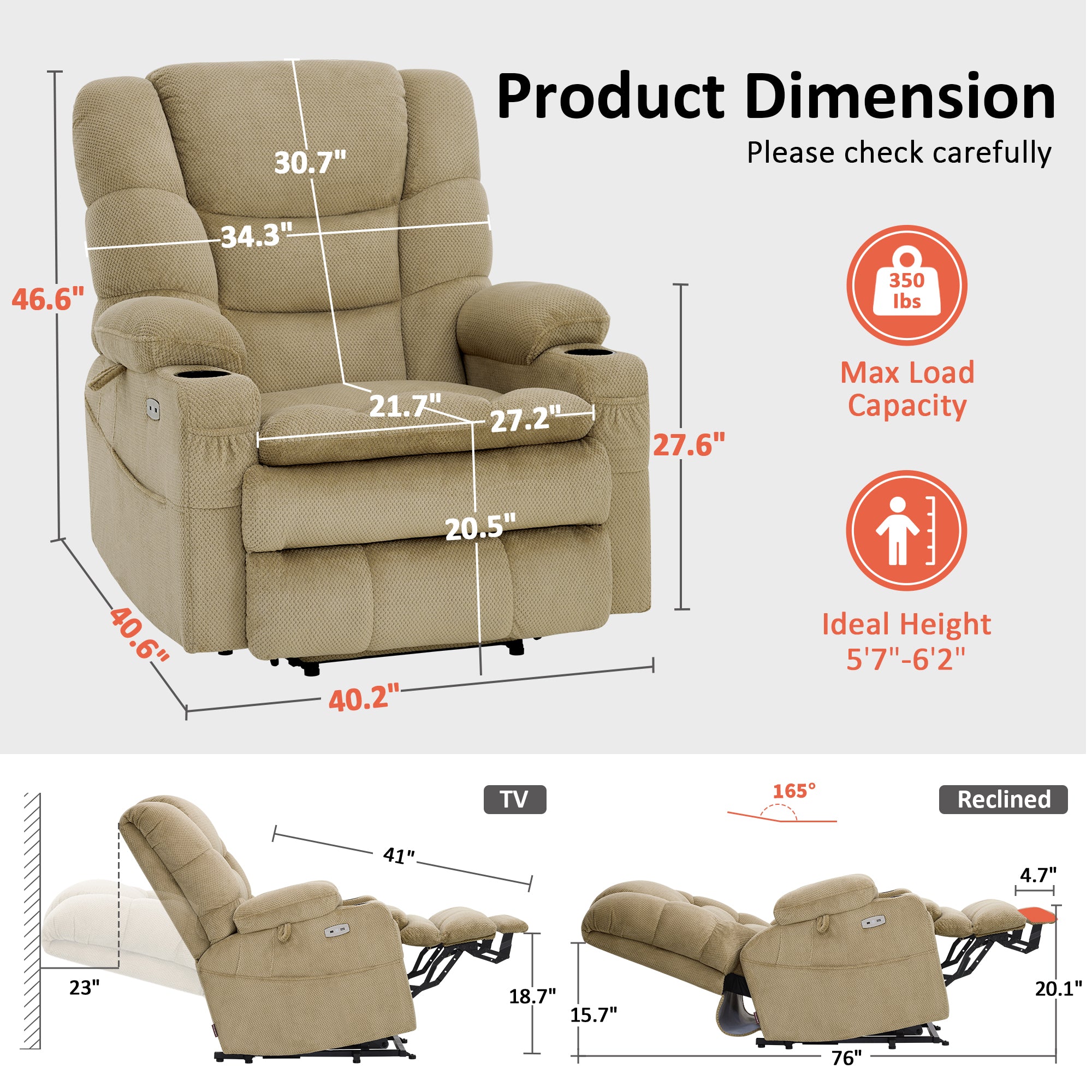 Power Lift Recliner Chair, Triple Motor, Massage and Heat, Fabric 7634|7631|7632|R7635