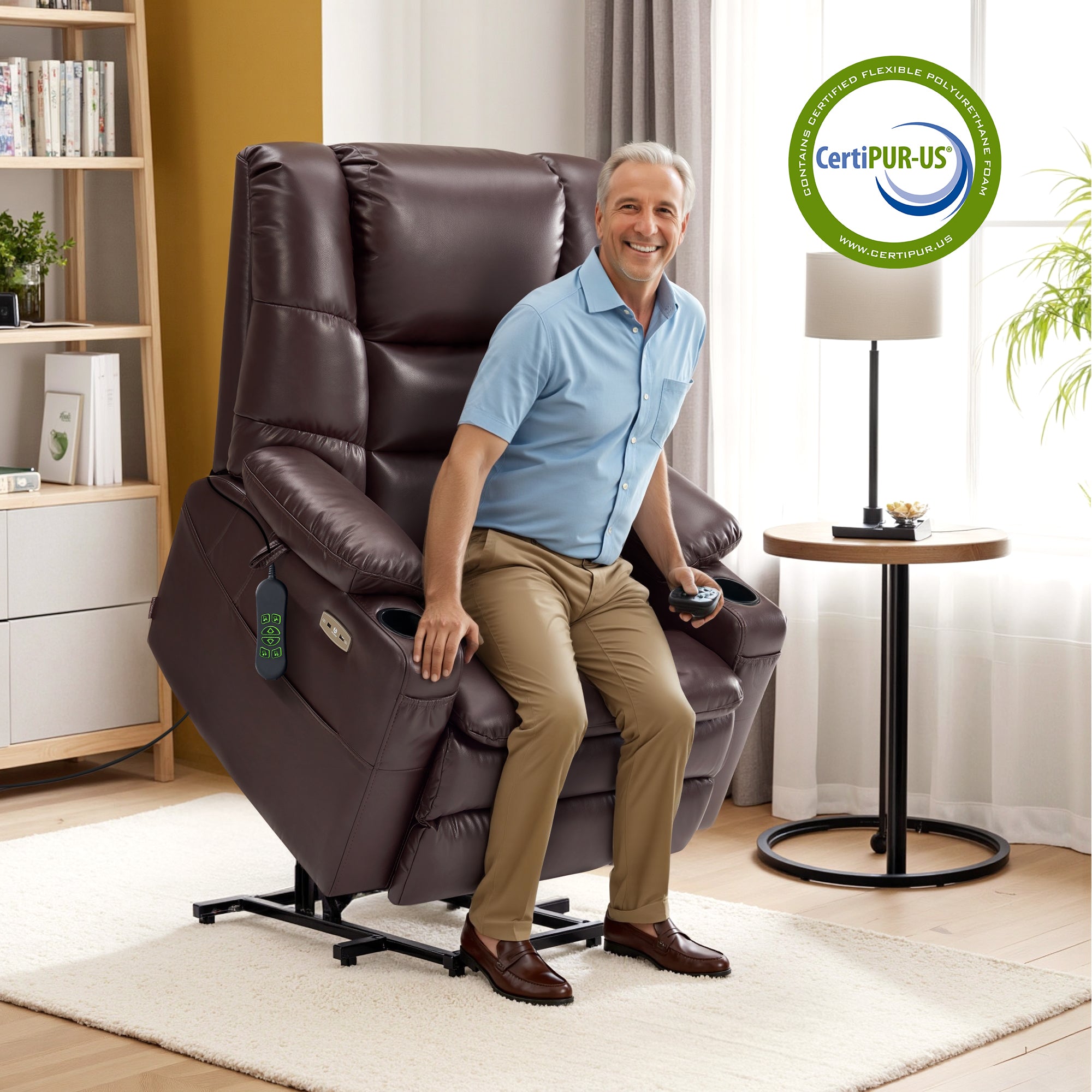 Power Lift Recliner Chair for Elderly, Dual Motor, Massage and Heat, Faux Leather 7632|7634|R7635