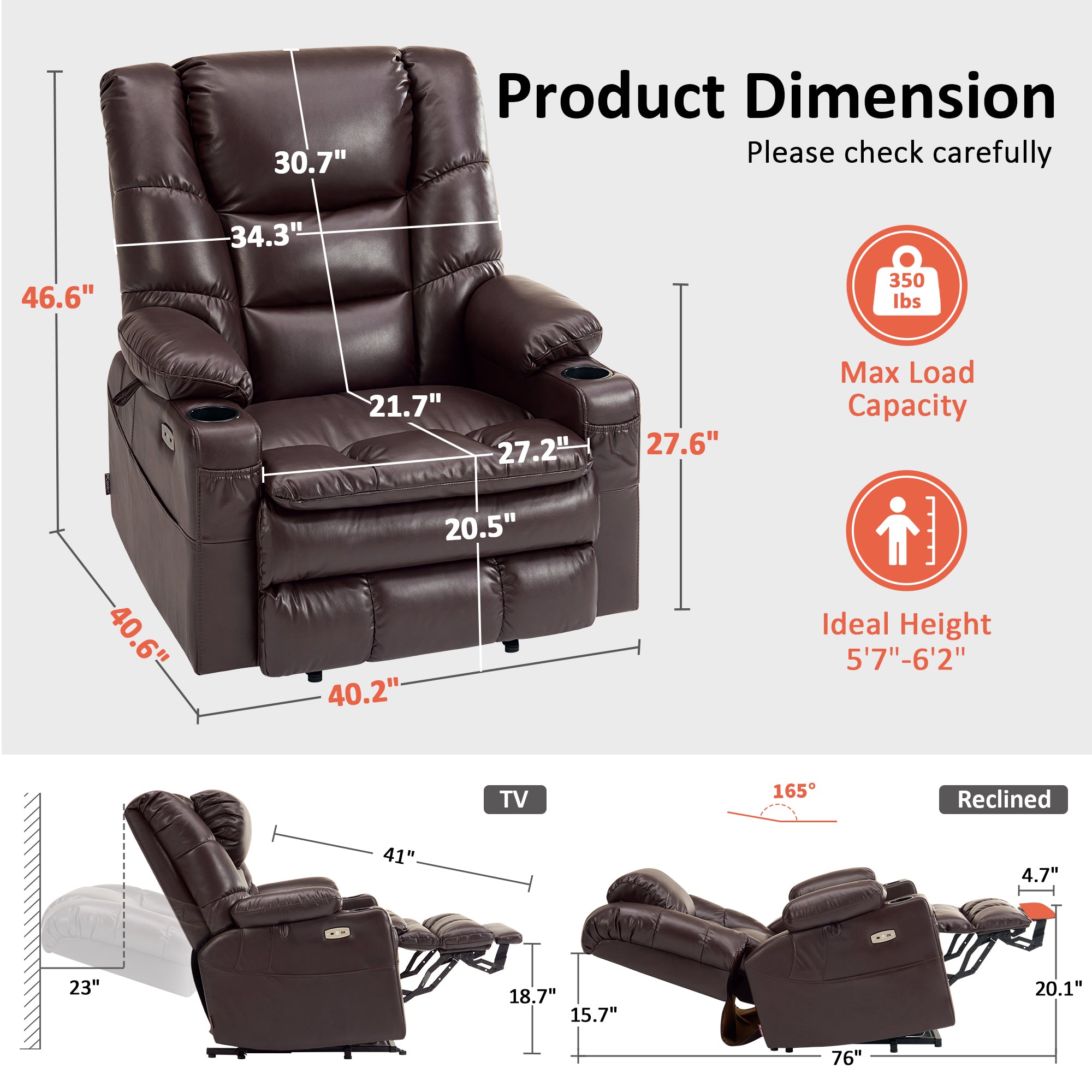 Power Lift Recliner Chair for Elderly,Triple Motor, Massage and Heat, Faux Leather 7632|7634|R7635