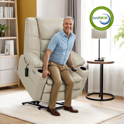 Power Lift Recliner Chair for Elderly,Triple Motor, Massage and Heat, Faux Leather 7632|7634|R7635