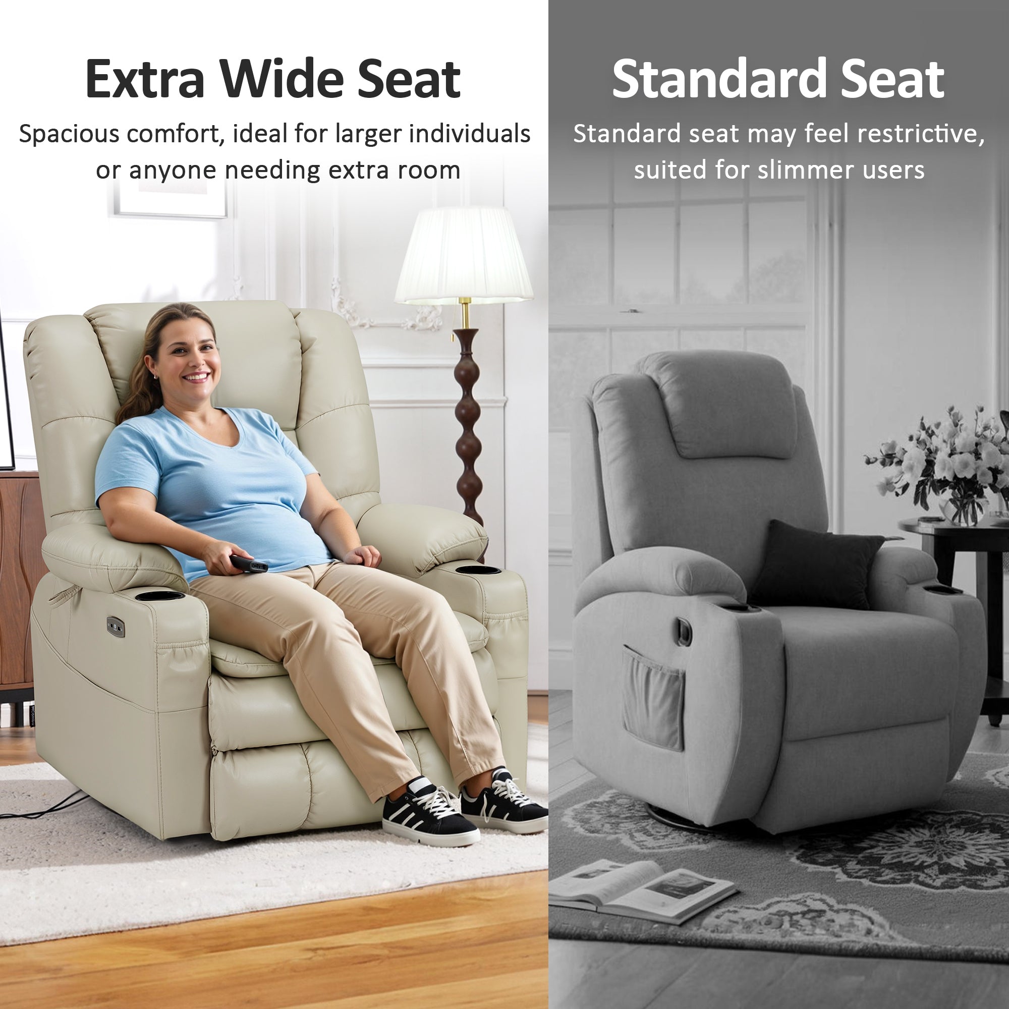 Power Lift Recliner Chair for Elderly,Triple Motor, Massage and Heat, Faux Leather 7632|7634|R7635