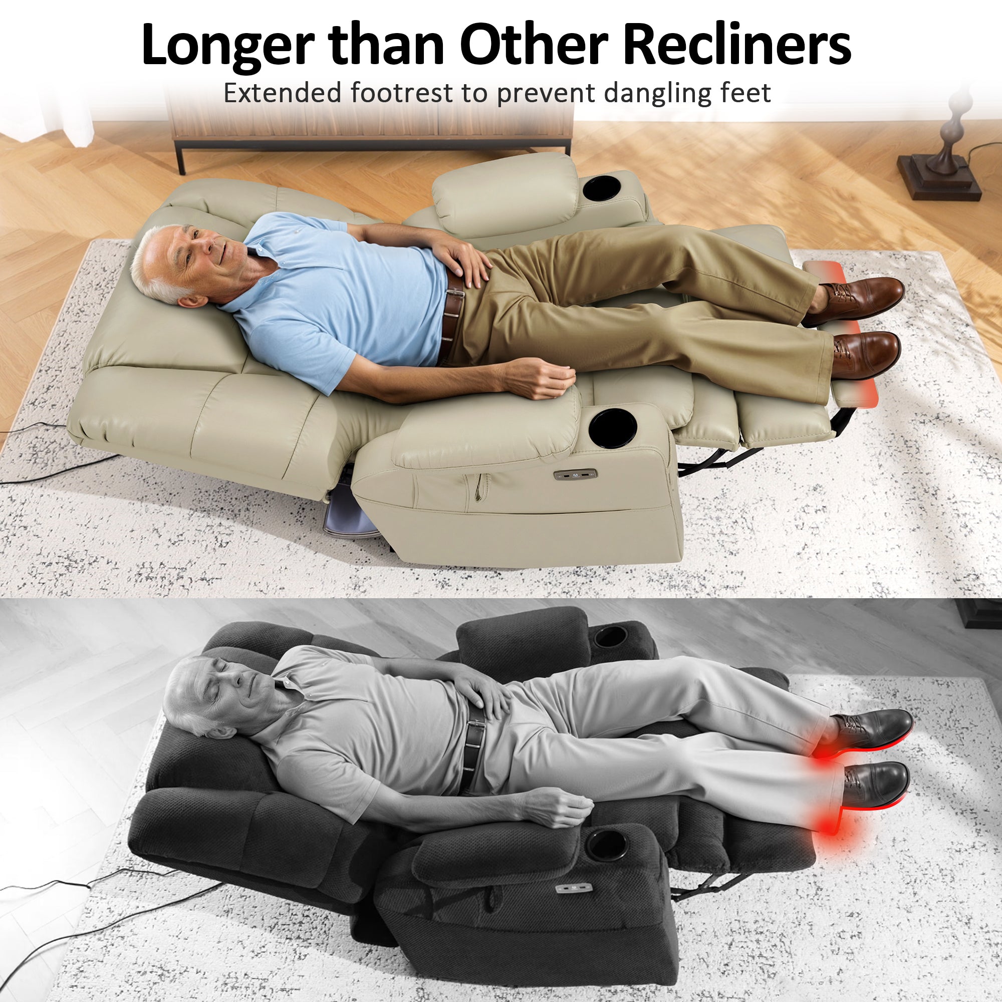 Power Lift Recliner Chair for Elderly,Triple Motor, Massage and Heat, Faux Leather 7632|7634|R7635