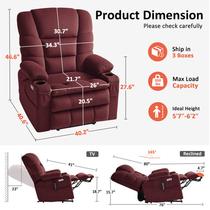 Power Lift Recliner Chair, Triple Motor, Massage and Heat, Fabric 7634|7631|7632|R7635