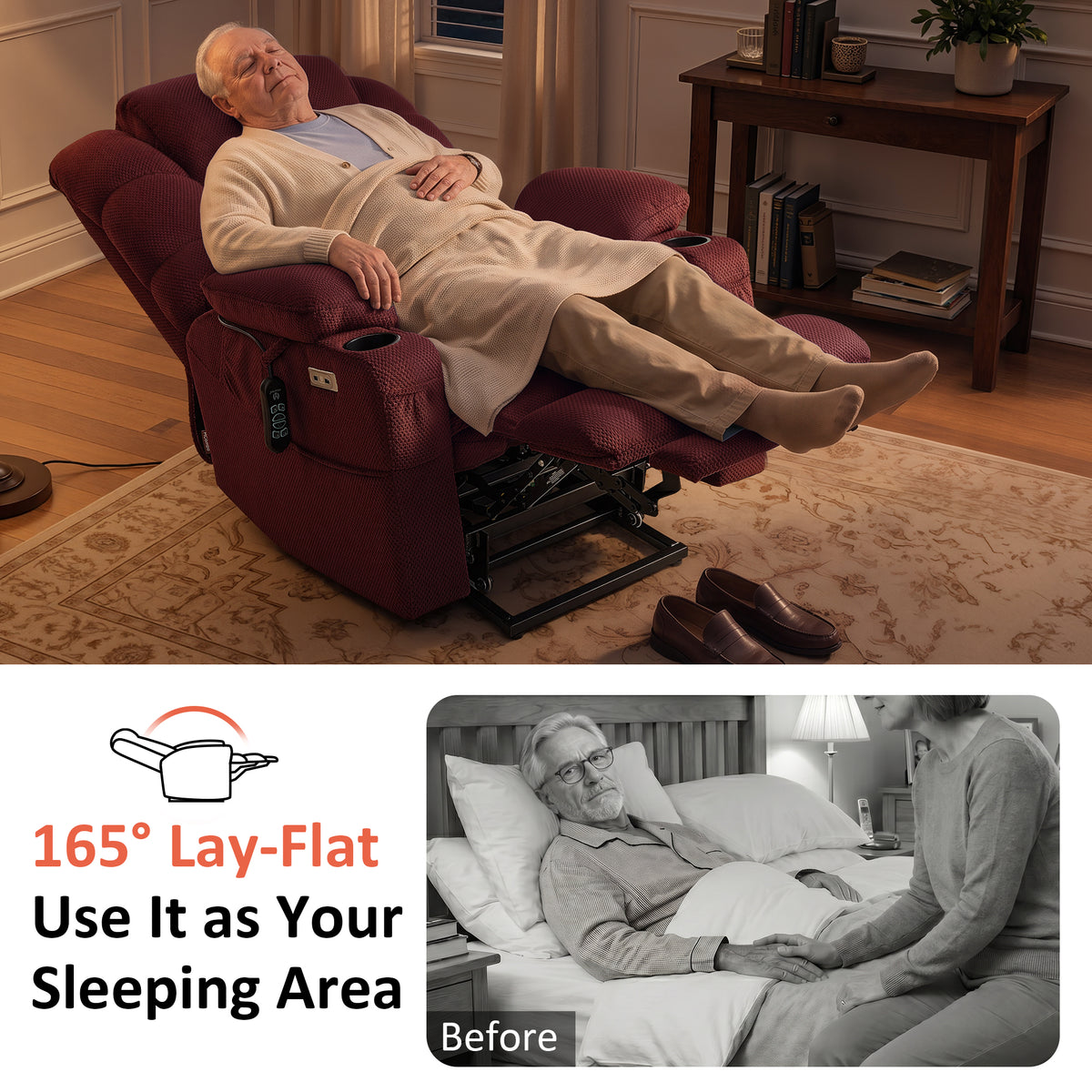 Power Lift Recliner Chair, Triple Motor, Massage and Heat, Fabric 7634|7631|7632|R7635