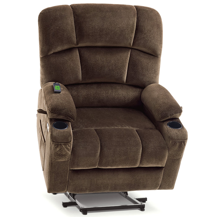 MCombo Large-Wide Lay Flat Dual Motor Power Lift Recliner Chair Sofa with Massage and Heat for Big Elderly People, Infinite Position, Fabric R7688
