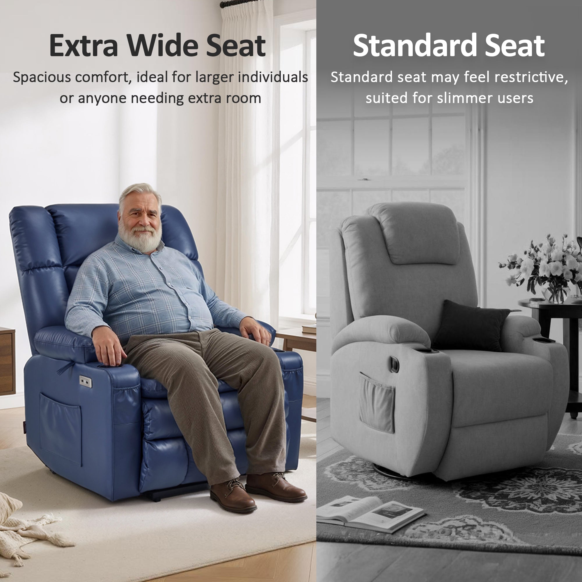 Dual Motor Power Lift Recliner Chair, Massage and Heat, Lay Flat for Sleeping, Faux Leather 7890|7893|7896|R7891|R7897|R7894