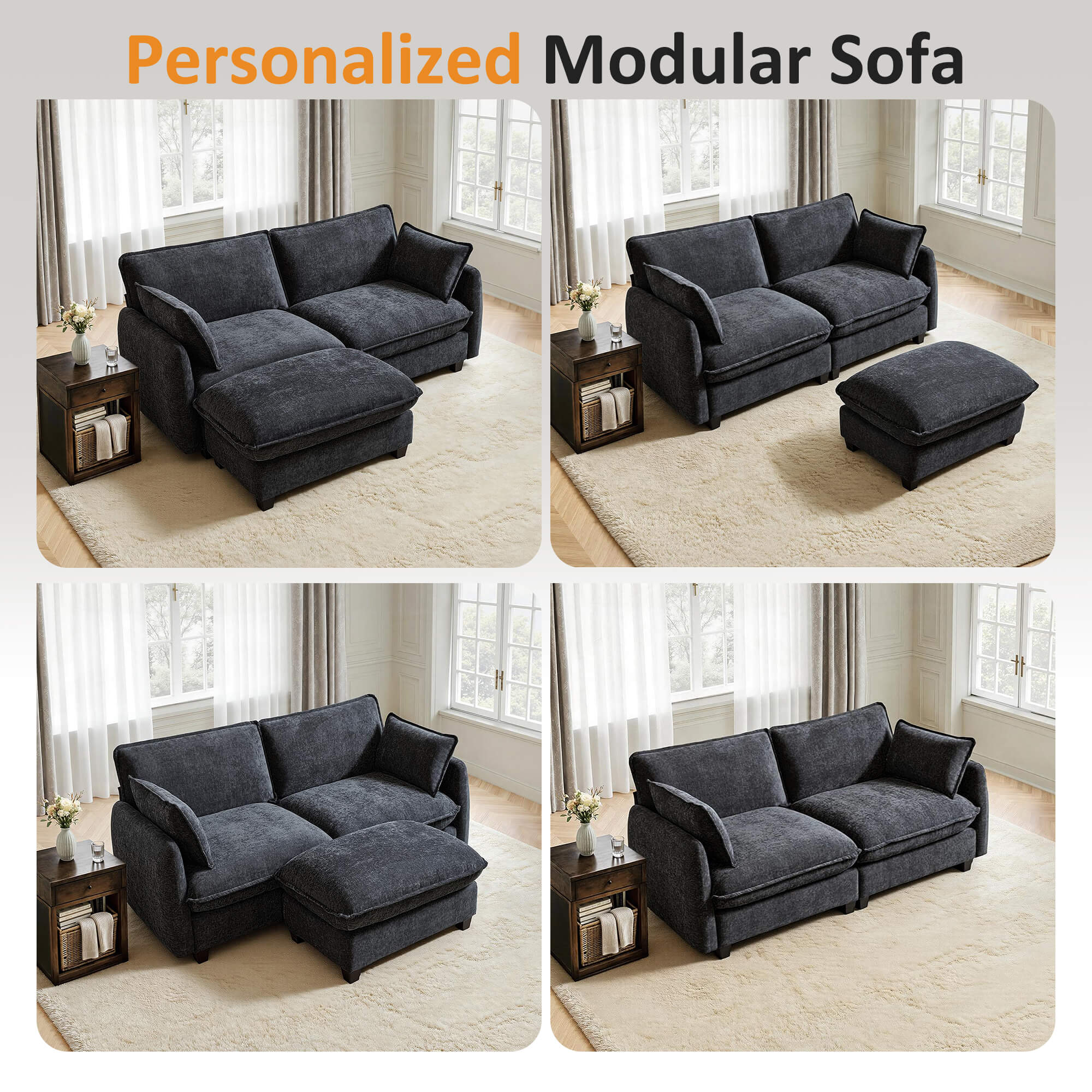Oversized Cloud Modular Sectional Sofa, FSC Certified Sectional Couches with Ottoman for Living Room S0701