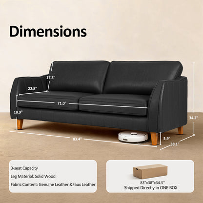83.4 Inch Napa Leather Couch, Solid Wood Frame for Living Room, Office VE727