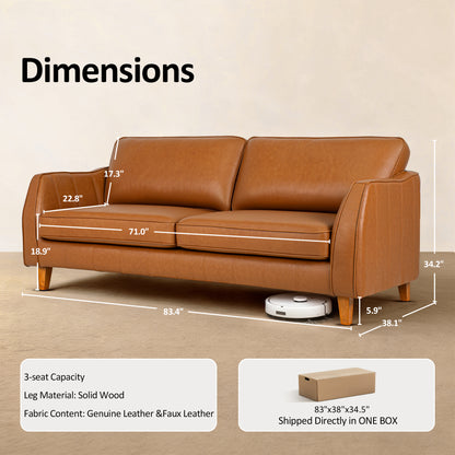 83.4 Inch Napa Leather Couch, Solid Wood Frame for Living Room, Office VE727