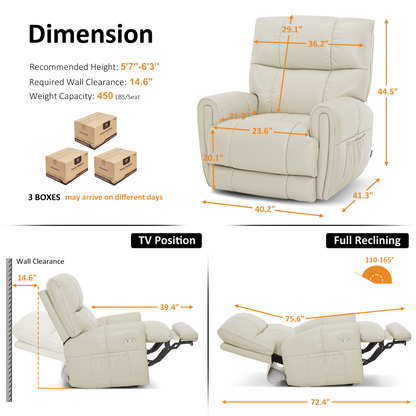 Large Dual Motor Power Recliner Chair with Heat and Vibration, 6199