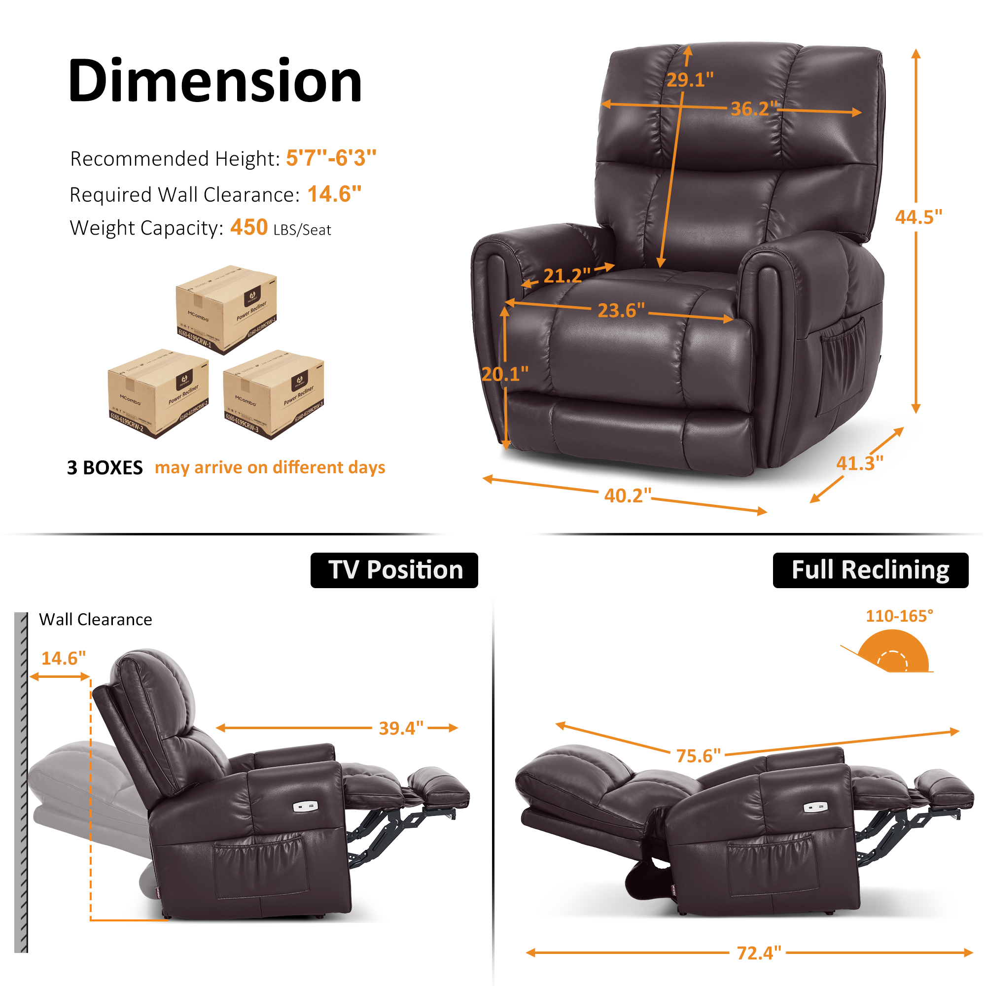 Large Dual Motor Power Recliner Chair with Heat and Vibration, 6199